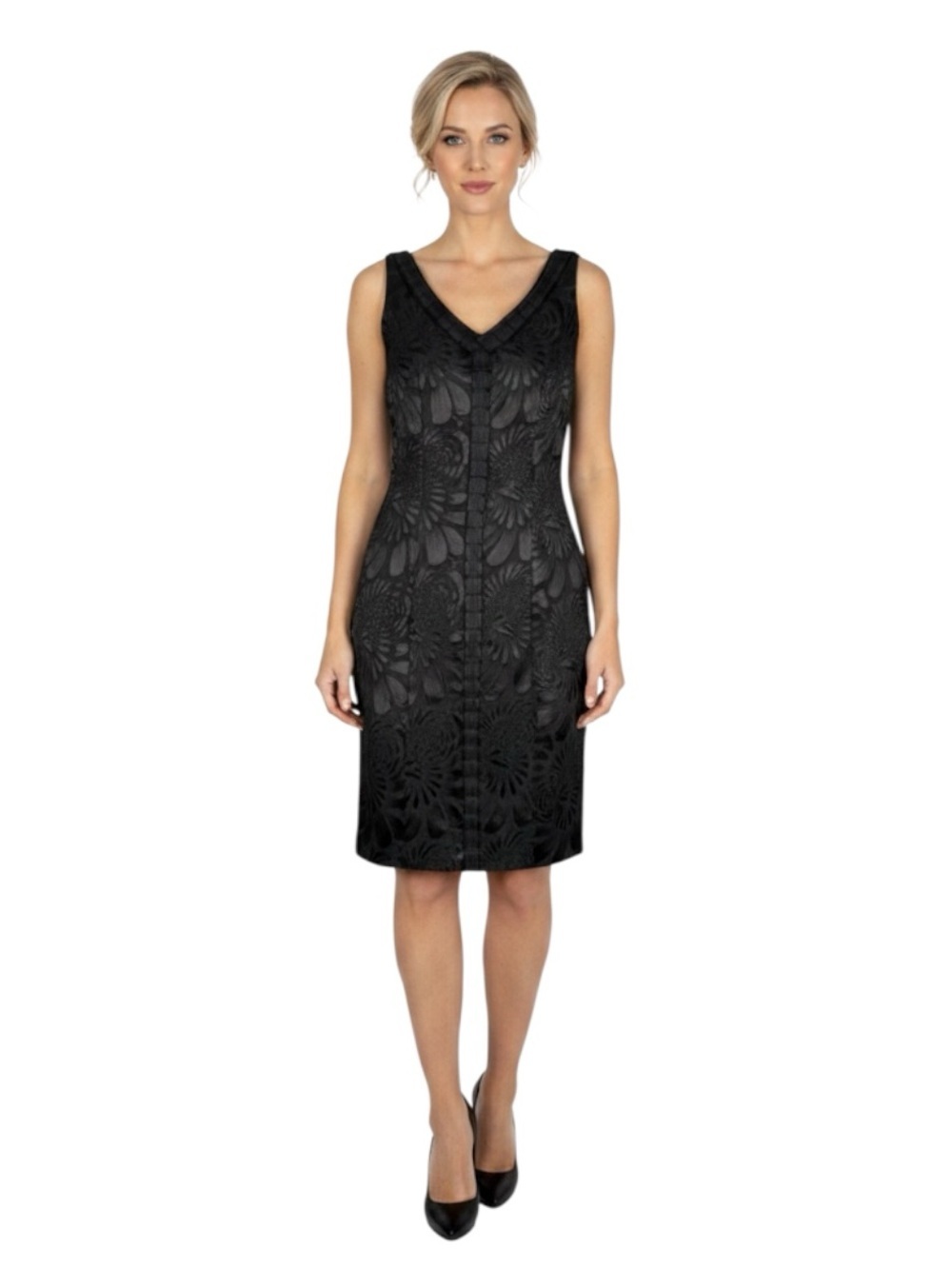 Luxe by Carmen Marc Valvo Black Floral Evening Wedding Party Dress Size 4